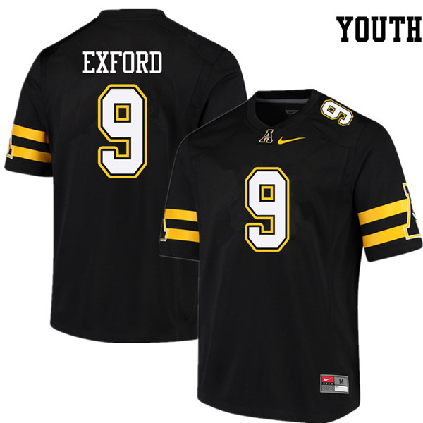 Youth #9 Austin Exford Appalachian State Mountaineers College Football Jerseys Sale-Black - Click Image to Close